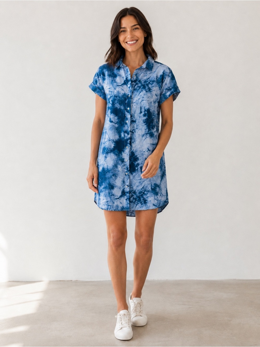 Cynthia Rowley blue tie dye shirt dress Small